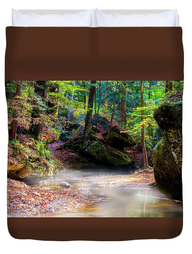 Canyon Duvet Cover featuring the photograph Tranquil Mist by David Morefield