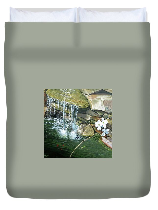 Waterfall Duvet Cover featuring the painting Tranquility by Hunter Jay