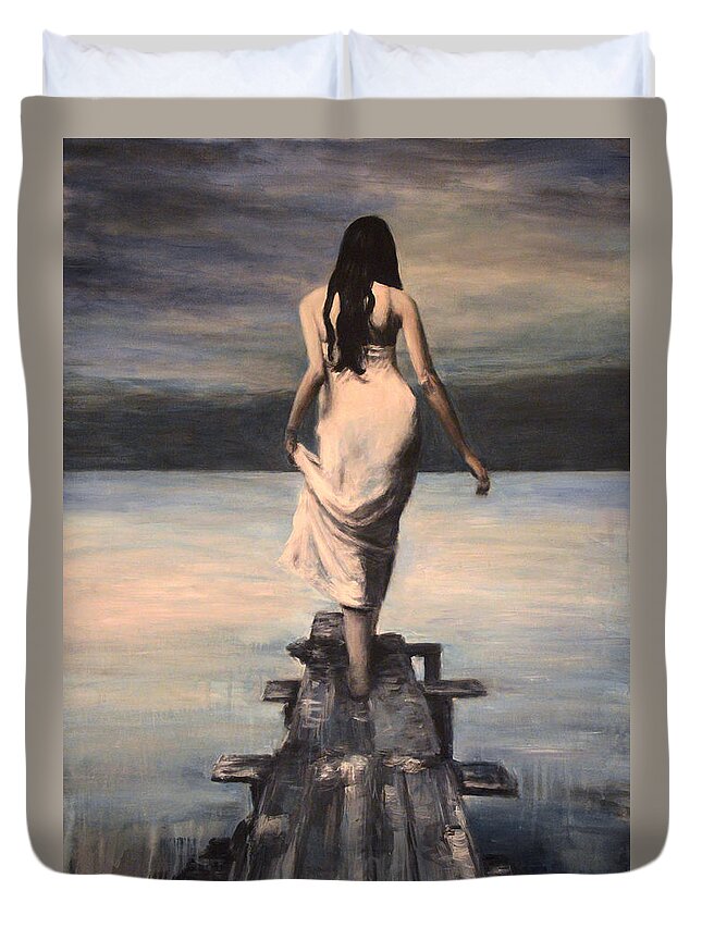 Woman Duvet Cover featuring the painting Tranquillita by Escha Van den bogerd
