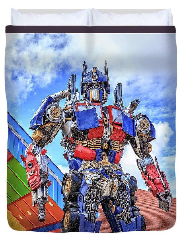 Optimus Prime Duvet Cover featuring the photograph Transformers Optimus Prime or Orion Pax by Edward Fielding