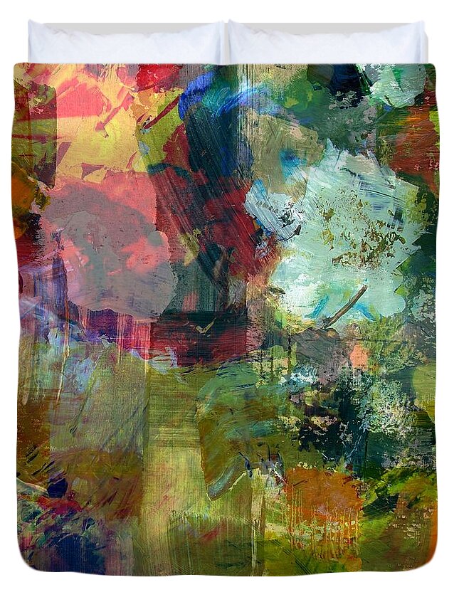 Abstract Collage Duvet Cover featuring the painting Transparent Layers Two by Michelle Calkins