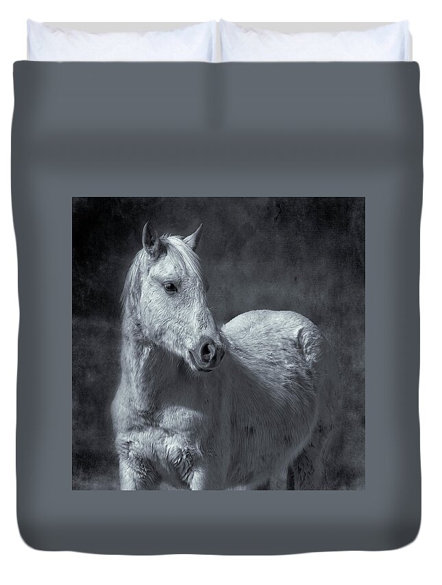 Wild Horses Duvet Cover featuring the photograph Traveler Portrait No 1 BW by Belinda Greb