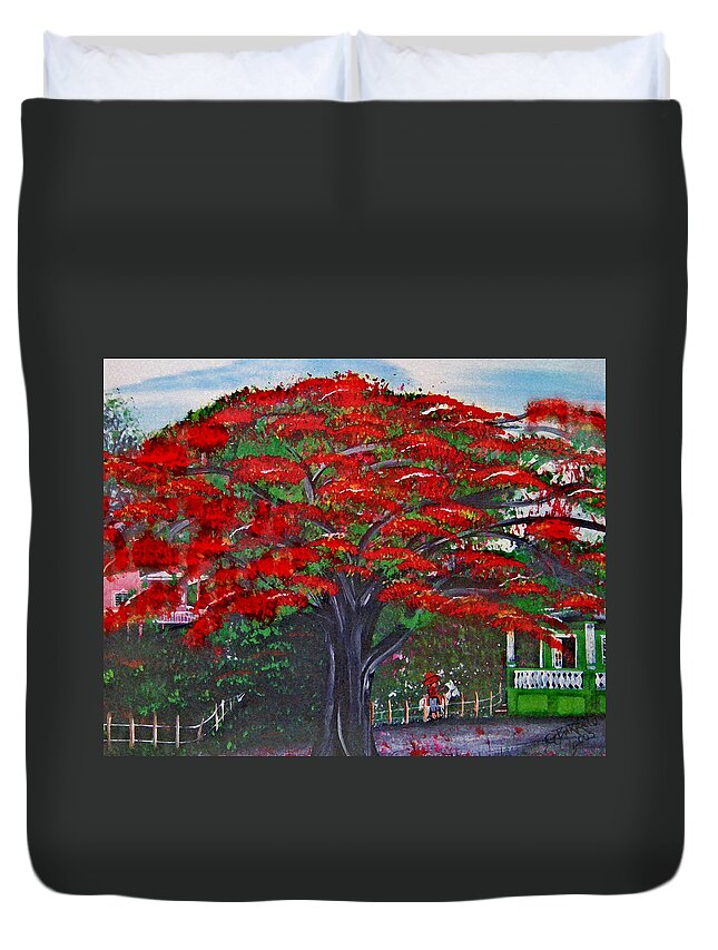 Flamboyant Tree Duvet Cover featuring the painting Treasures of Puerto Rico by Gloria E Barreto-Rodriguez