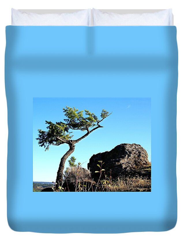Nature Duvet Cover featuring the photograph Tree and Rock by Ben Upham III