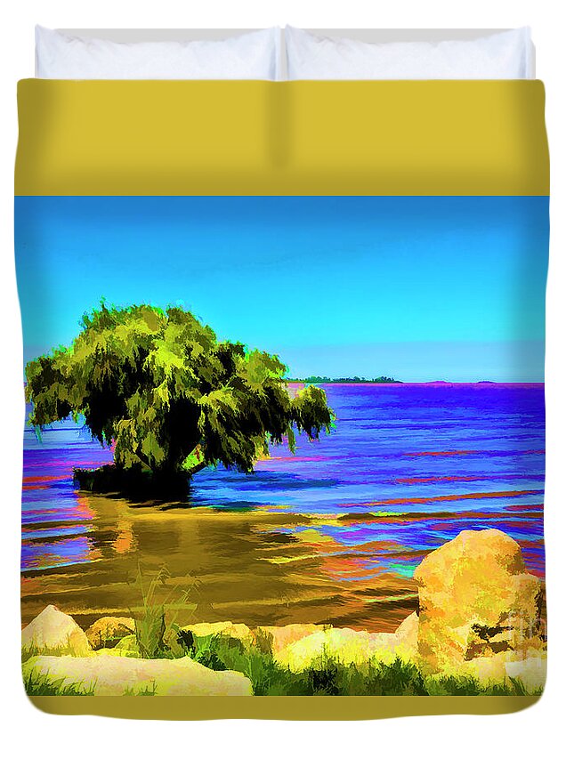 Argentine Colonia Rivers Duvet Cover featuring the digital art Tree in Water by Rick Bragan