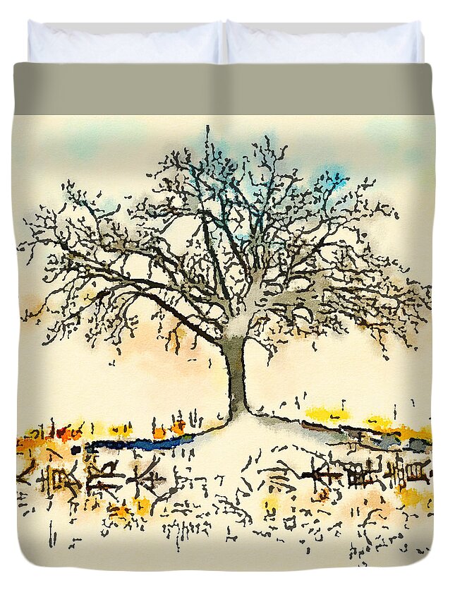 Landscape Duvet Cover featuring the painting Tree of Life 1 by Vanessa Katz