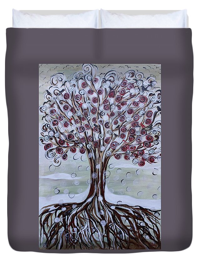 Tree Of Life Duvet Cover featuring the painting Tree Of Life - Winter by Gitta Brewster