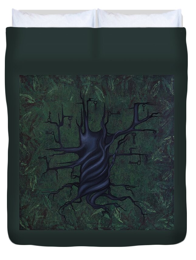 Tree Duvet Cover featuring the painting Tree of Secrets by Kelly King