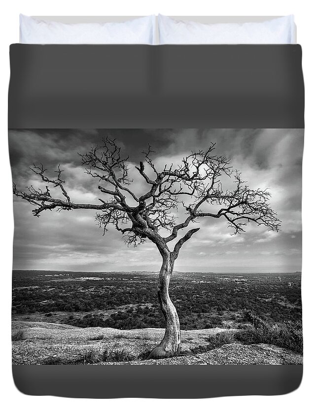 Tree Duvet Cover featuring the photograph Tree On Enchanted Rock in Black And White by Todd Aaron