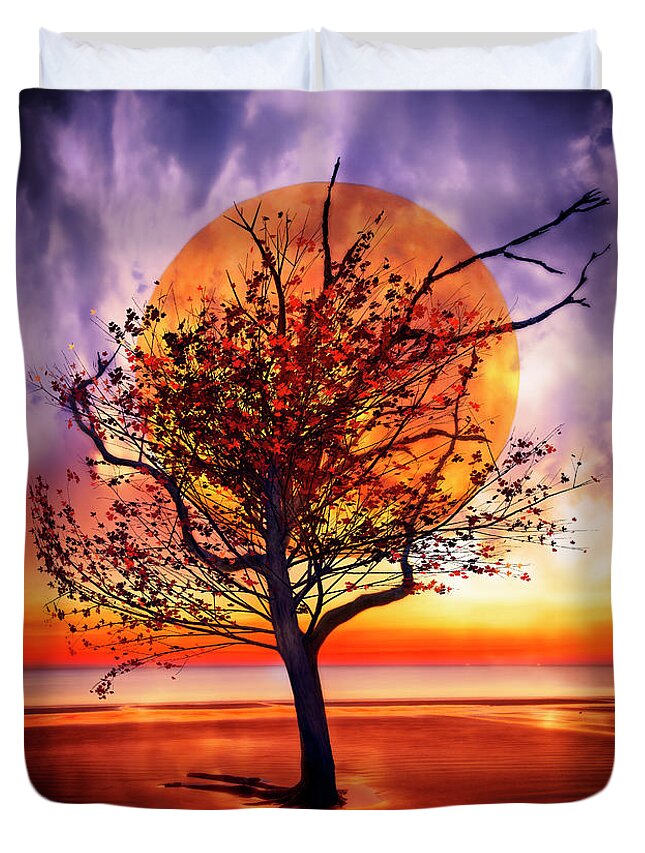 Clouds Duvet Cover featuring the photograph Tree on Fire by Debra and Dave Vanderlaan
