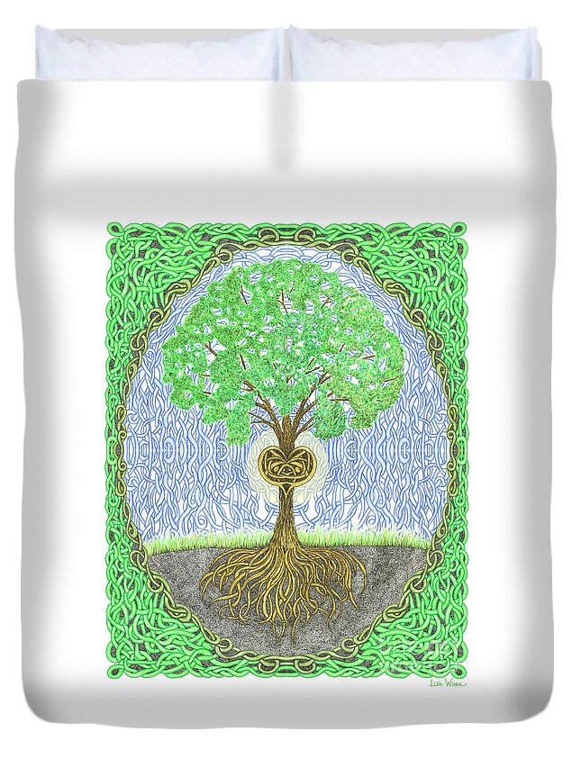 Lise Winne Duvet Cover featuring the digital art Tree with Heart and Sun by Lise Winne
