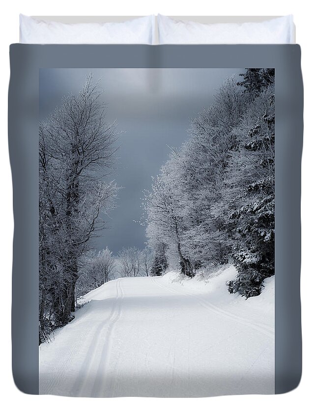 Miguel Duvet Cover featuring the photograph Trees Hills and Snow by Miguel Winterpacht