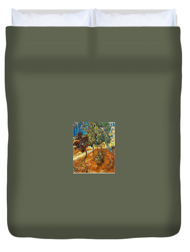 Vincent Van Gogh Duvet Cover featuring the painting Trees In The Garden Of The Asylum by MotionAge Designs