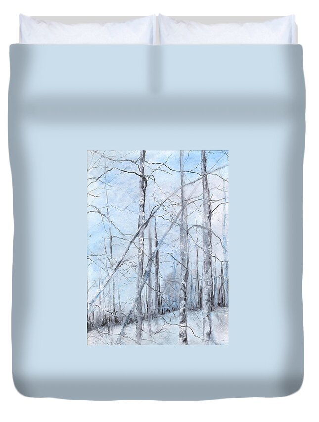 Trees Duvet Cover featuring the painting Trees in Winter Snow by Robin Miller-Bookhout