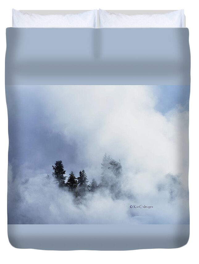 Firehole River Duvet Cover featuring the photograph Trees through Firehole River Mist by Kae Cheatham