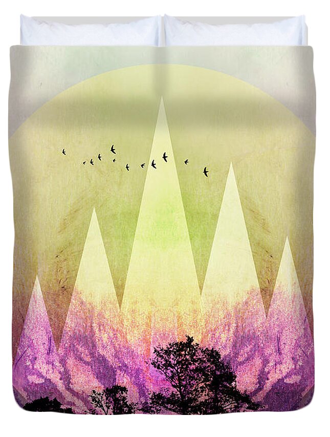 Art Duvet Cover featuring the digital art TREES under MAGIC MOUNTAINS III by PIA Schneider