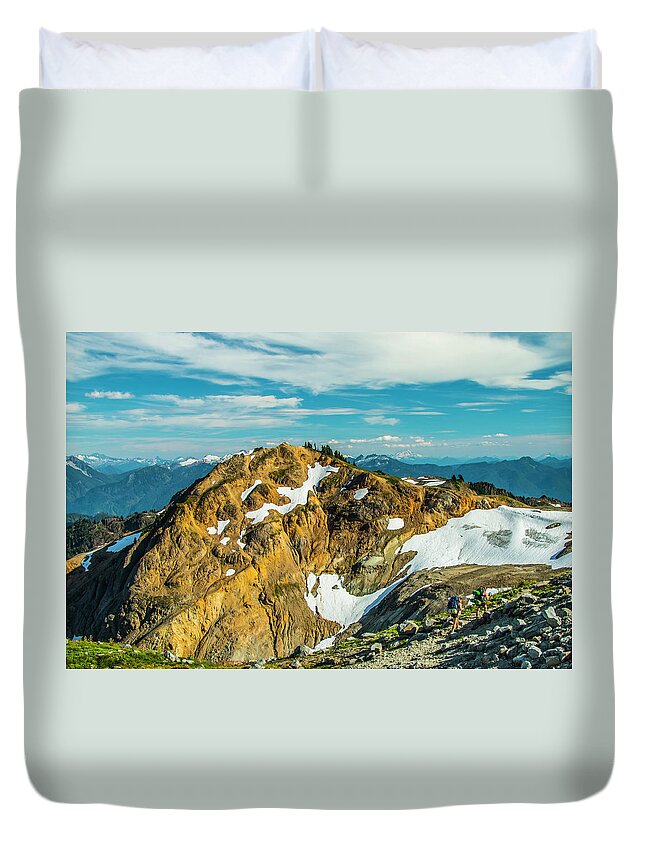 Mount Baker Duvet Cover featuring the photograph Trekking Into Camp by Doug Scrima