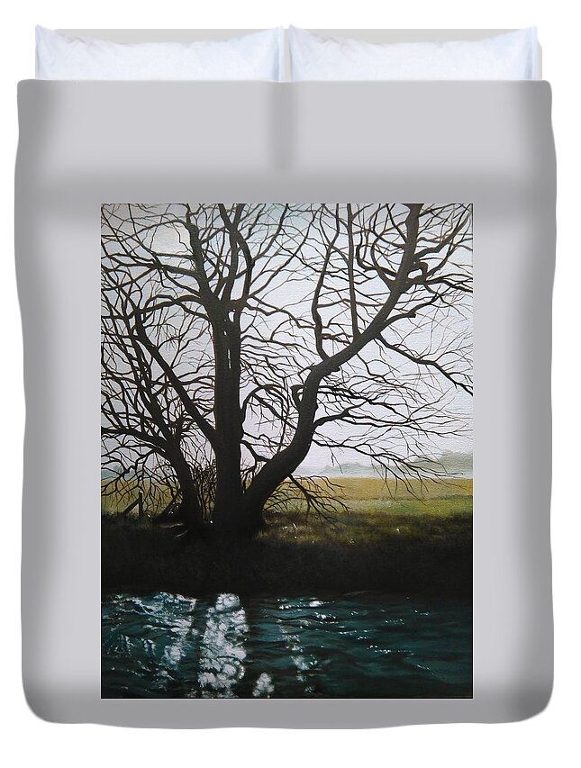 Tree Duvet Cover featuring the painting Trent Side Tree. by Caroline Philp