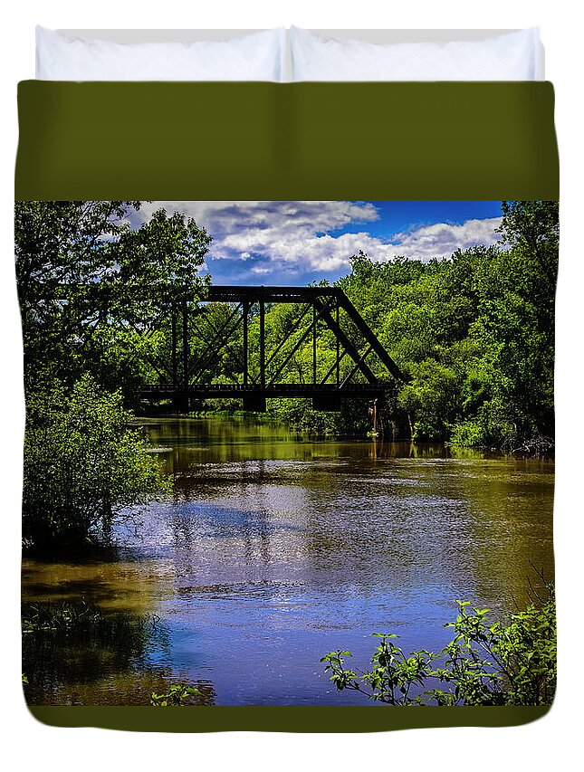 Interior Decor Duvet Cover featuring the photograph Trestle Over River by Mark Myhaver