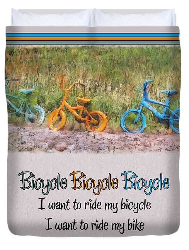 Three Duvet Cover featuring the photograph Tri Bike Bicycle Races by Leslie Montgomery
