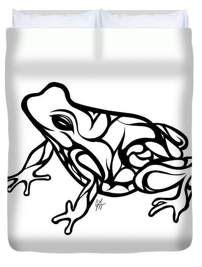 Frog Duvet Cover featuring the digital art Tribal Ribbet by JamieLynn Warber