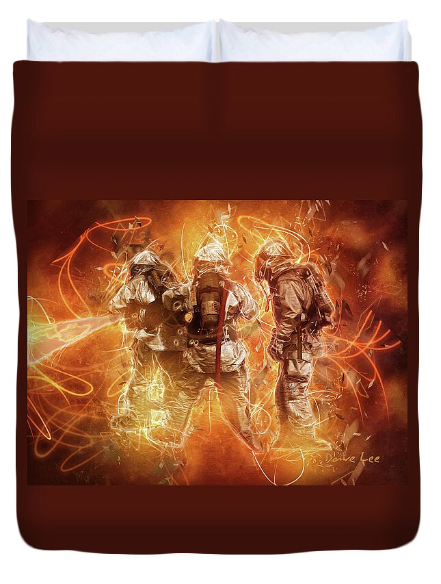 Firefighter Duvet Cover featuring the digital art Tribute to America's Firefighters 1 by Dave Lee