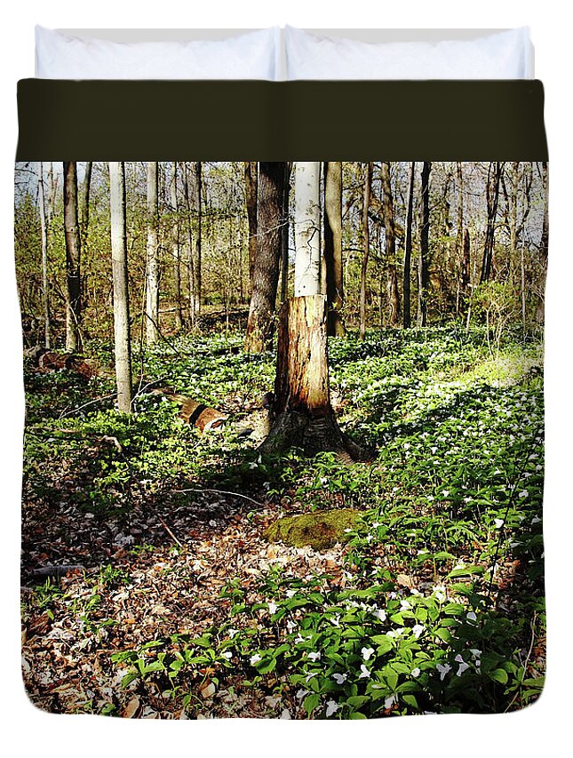 Trilliums Duvet Cover featuring the photograph Trilliums Galore by Debbie Oppermann