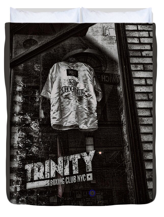 Nyc Duvet Cover featuring the photograph Trinity Boxing Club Display T-Shirt NY by Chuck Kuhn