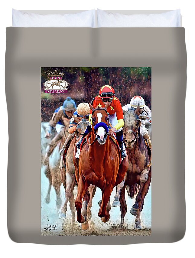 Justify Duvet Cover featuring the digital art Triple Crown Winner Justify 2 by CAC Graphics