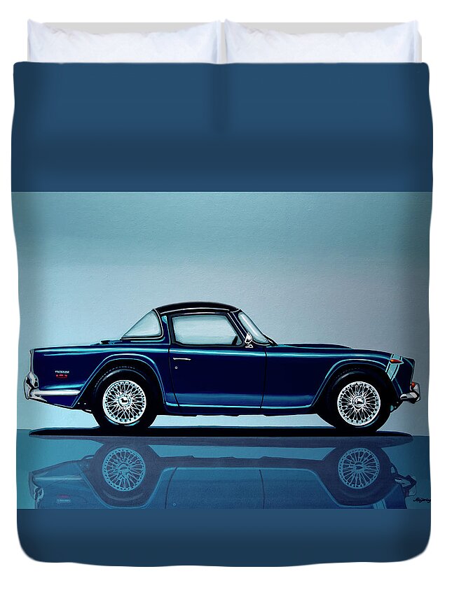 Triumph Tr5 Duvet Cover featuring the painting Triumph TR5 1968 Painting by Paul Meijering
