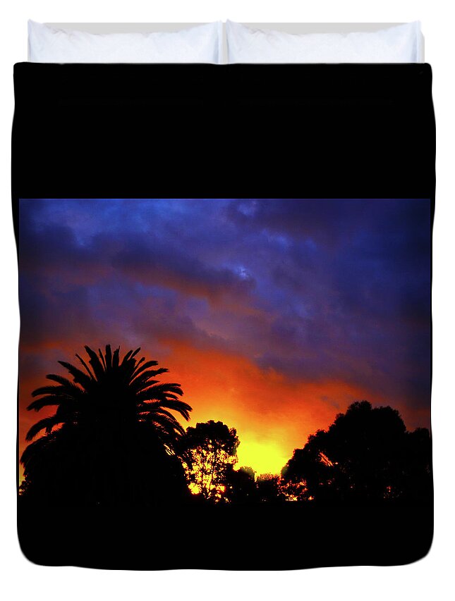Sunset Duvet Cover featuring the photograph Tropic Fire by Mark Blauhoefer