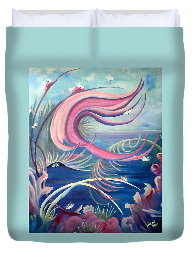 Fantasy Duvet Cover featuring the painting Tropical Dancer by Renate Wesley