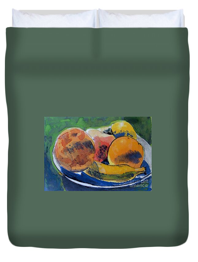 Banana Duvet Cover featuring the mixed media Tropical Fruit in a Bowl by Vesna Antic