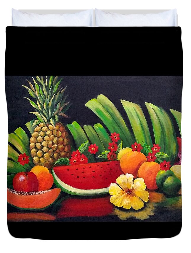 Fruit Duvet Cover featuring the painting Tropical Fruit by Rosie Sherman