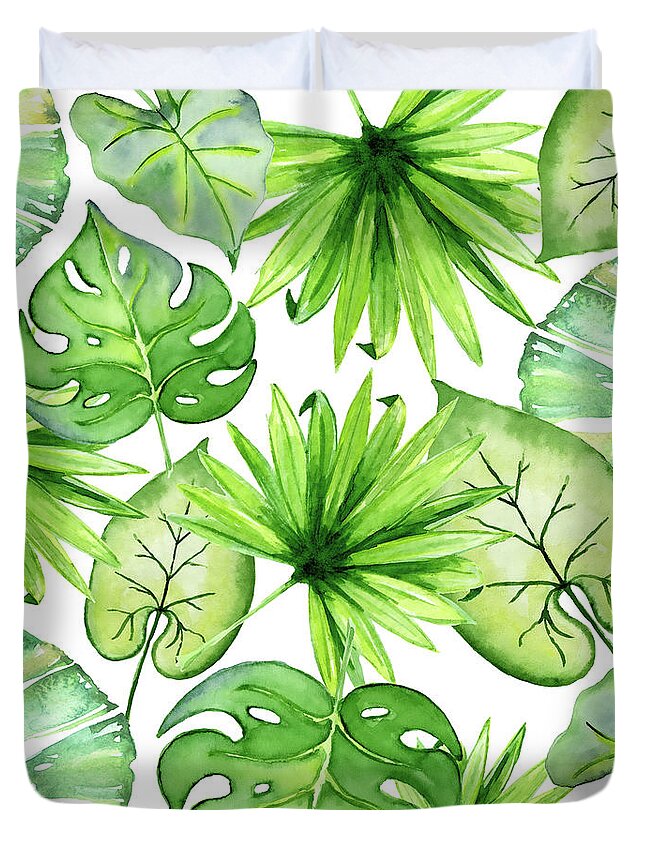 Graphic-design Duvet Cover featuring the photograph Tropical Leaves by Sylvia Cook