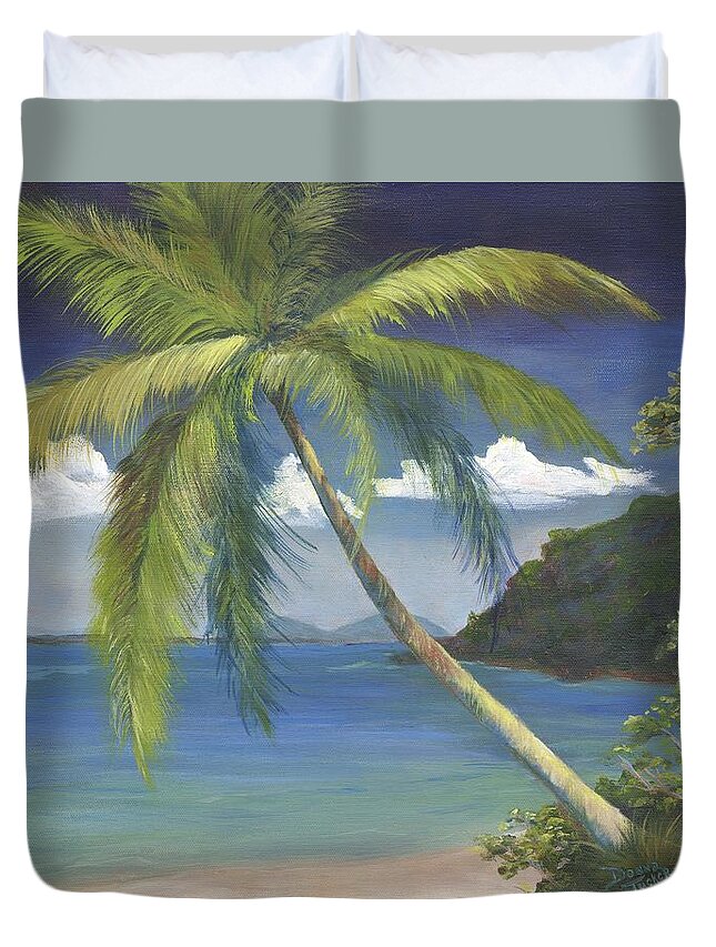 Beach Duvet Cover featuring the painting Tropical Palm by Donna Tucker