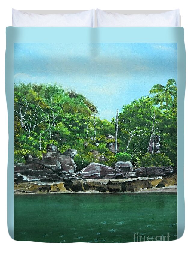 Tropical Art Duvet Cover featuring the painting Tropical Paradise by Kenneth Harris
