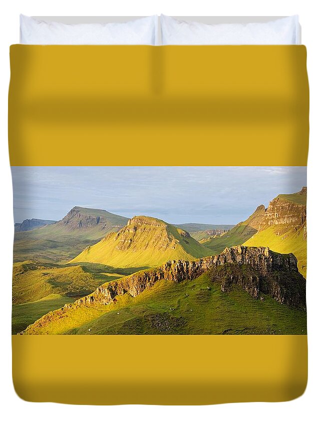 Isle Of Skye Duvet Cover featuring the photograph Trotternish Summer morning Panorama by Stephen Taylor