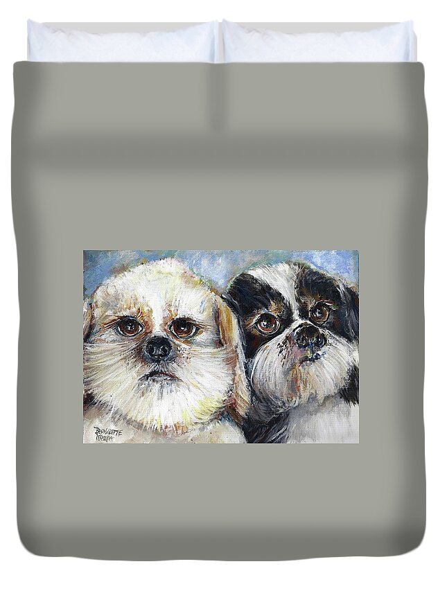 Trouble Duvet Cover featuring the painting Trouble and Lexi by Bernadette Krupa