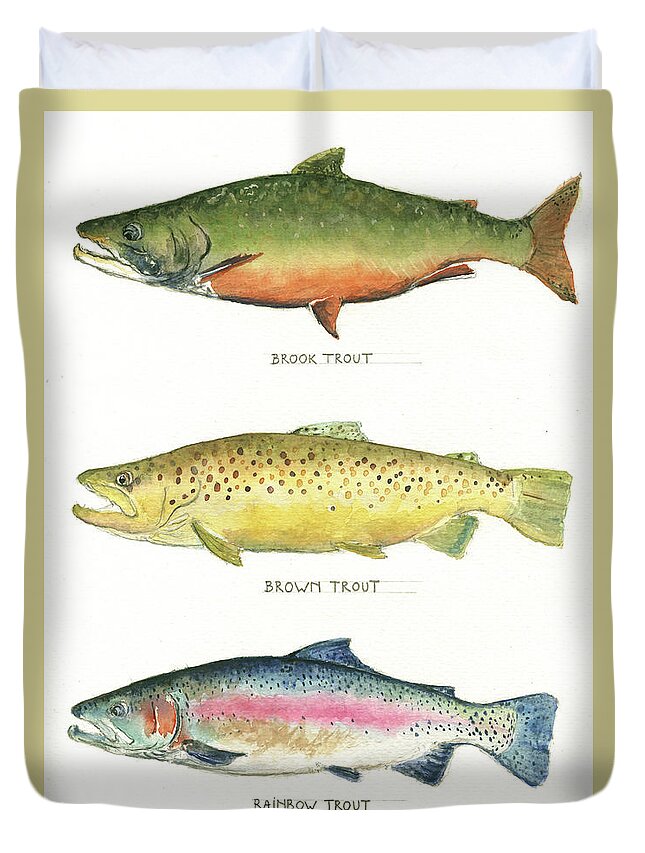 Brook Trout Duvet Cover featuring the painting Trout species by Juan Bosco