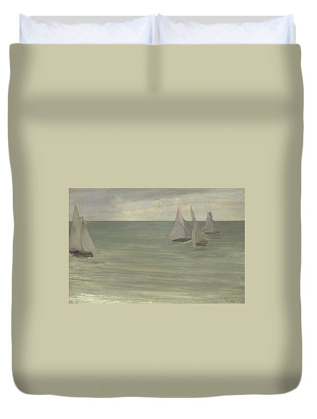 Yacht Duvet Cover featuring the painting Trouville Grey and Green, the Silver Sea by James McNeill Whistler