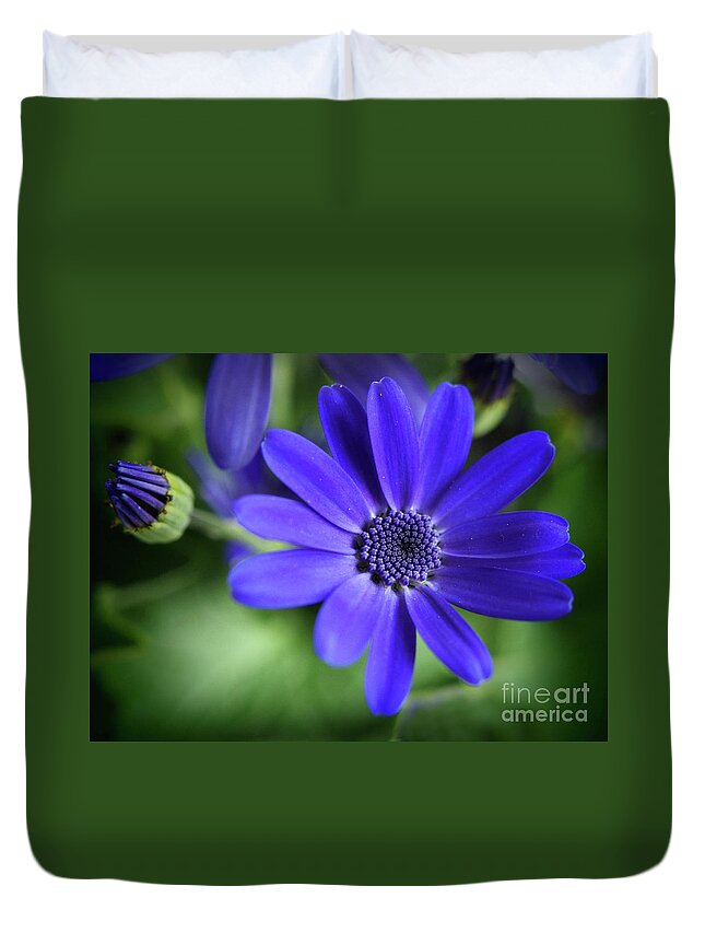 Flowers Duvet Cover featuring the photograph True Blue In The Garden Shadows by Dorothy Lee
