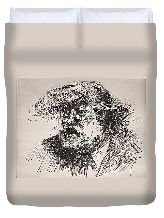 Trump Duvet Cover featuring the painting Trump Harmful Ignorant by Ylli Haruni