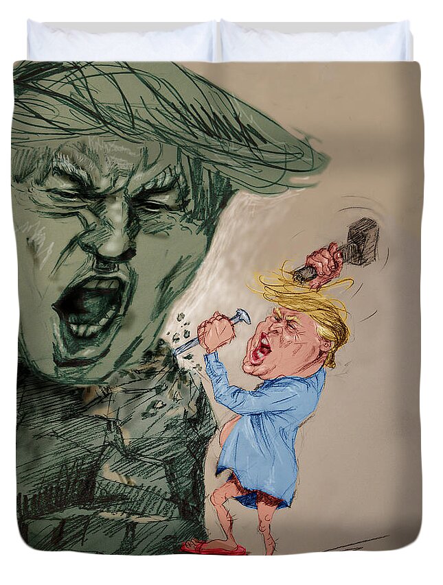 Donald Trump Duvet Cover featuring the painting Trump Shaping the Future by Ylli Haruni