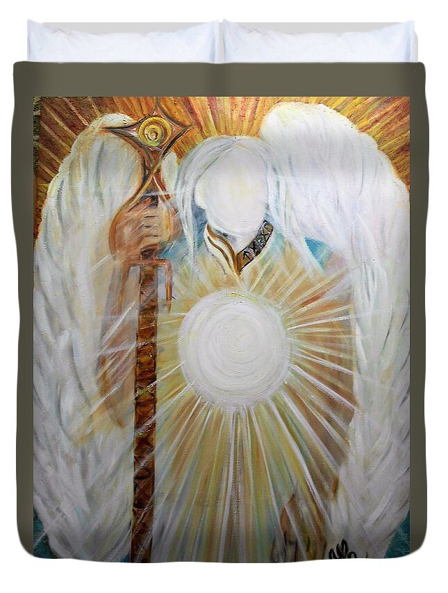 Archangel Michael Duvet Cover featuring the painting Trust - MichaelArchangel Series by Yesi Casanova