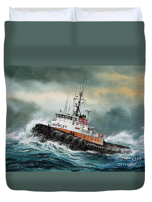 Tugs Duvet Cover featuring the painting Tugboat HUNTER CROWLEY by James Williamson