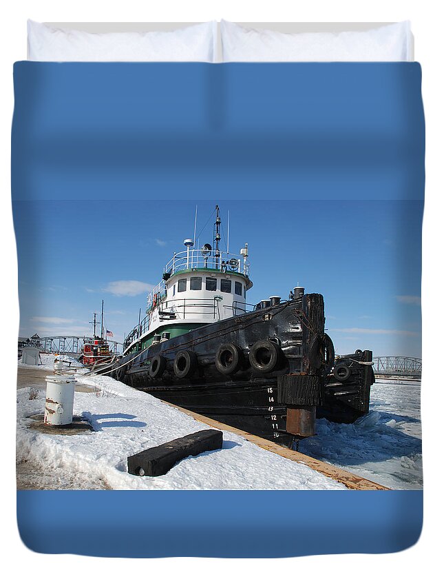 Tugs Duvet Cover featuring the photograph Tugs Docked For Winter by Janice Adomeit