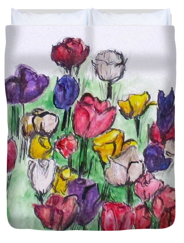 Tulips Duvet Cover featuring the painting Tulip Bed by Clyde J Kell