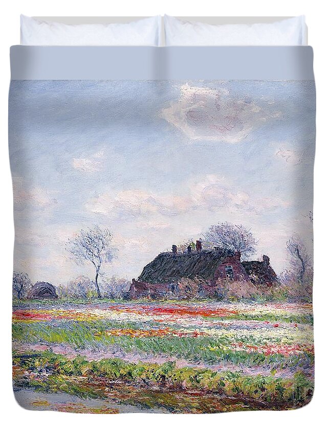 Tulip Fields At Sassenheim Duvet Cover featuring the painting Tulip Fields at Sassenheim by Claude Monet
