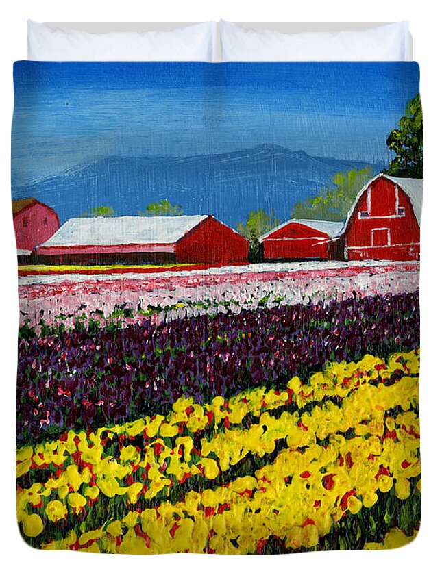 Tulip Duvet Cover featuring the painting Tulip Fields by Brett Winn
